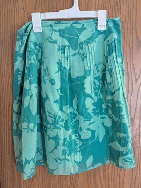 Ann Taylor Floral Lined Cotton‎ Skirt Green Side ZIp - 6P